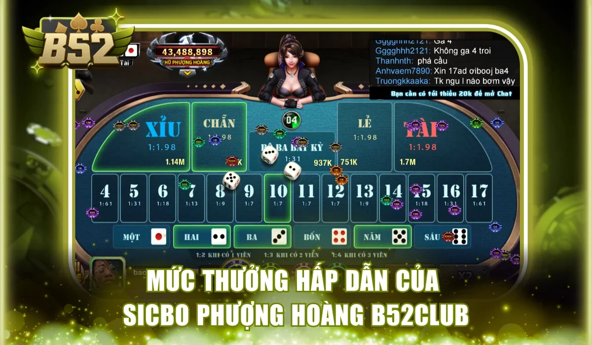 Mức thưởng hấp dẫn của Sicbo Phượng Hoàng B52Club